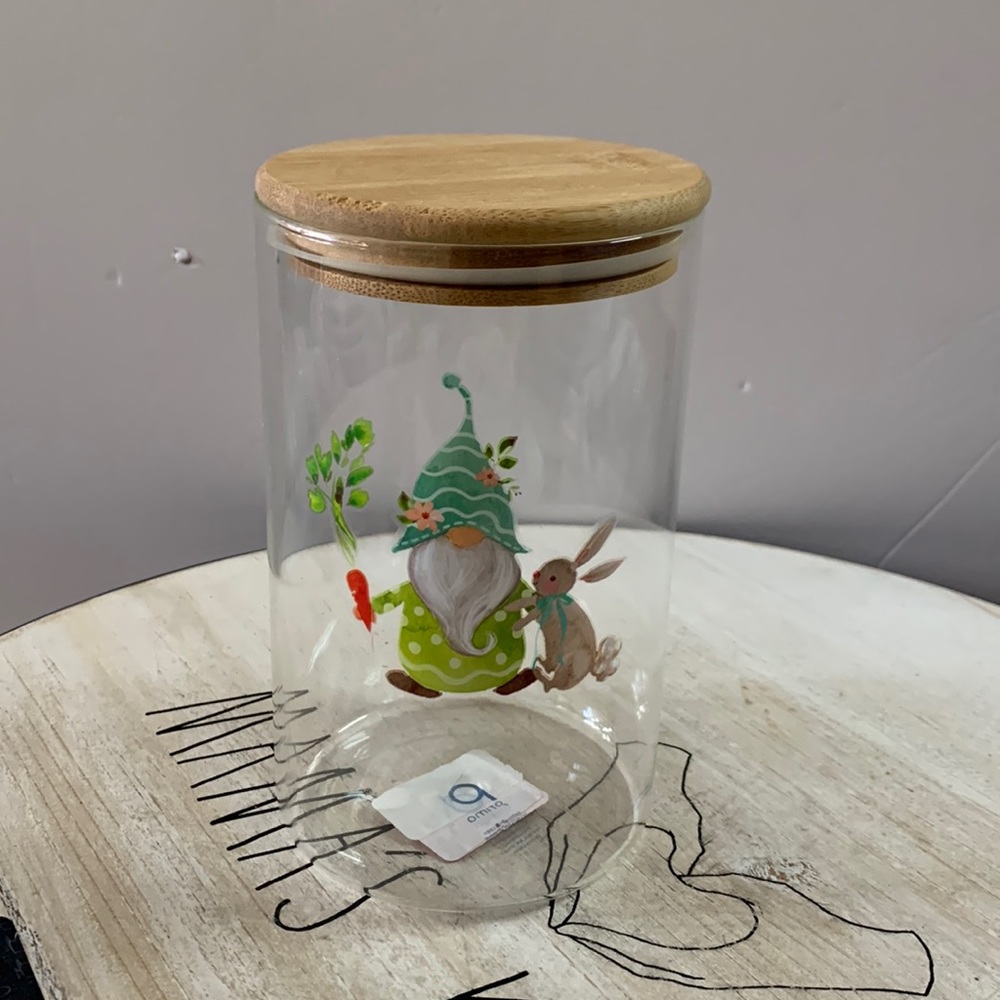 New Glass jar/Container Bamboo top for pasta/cereal/treats with bunny print